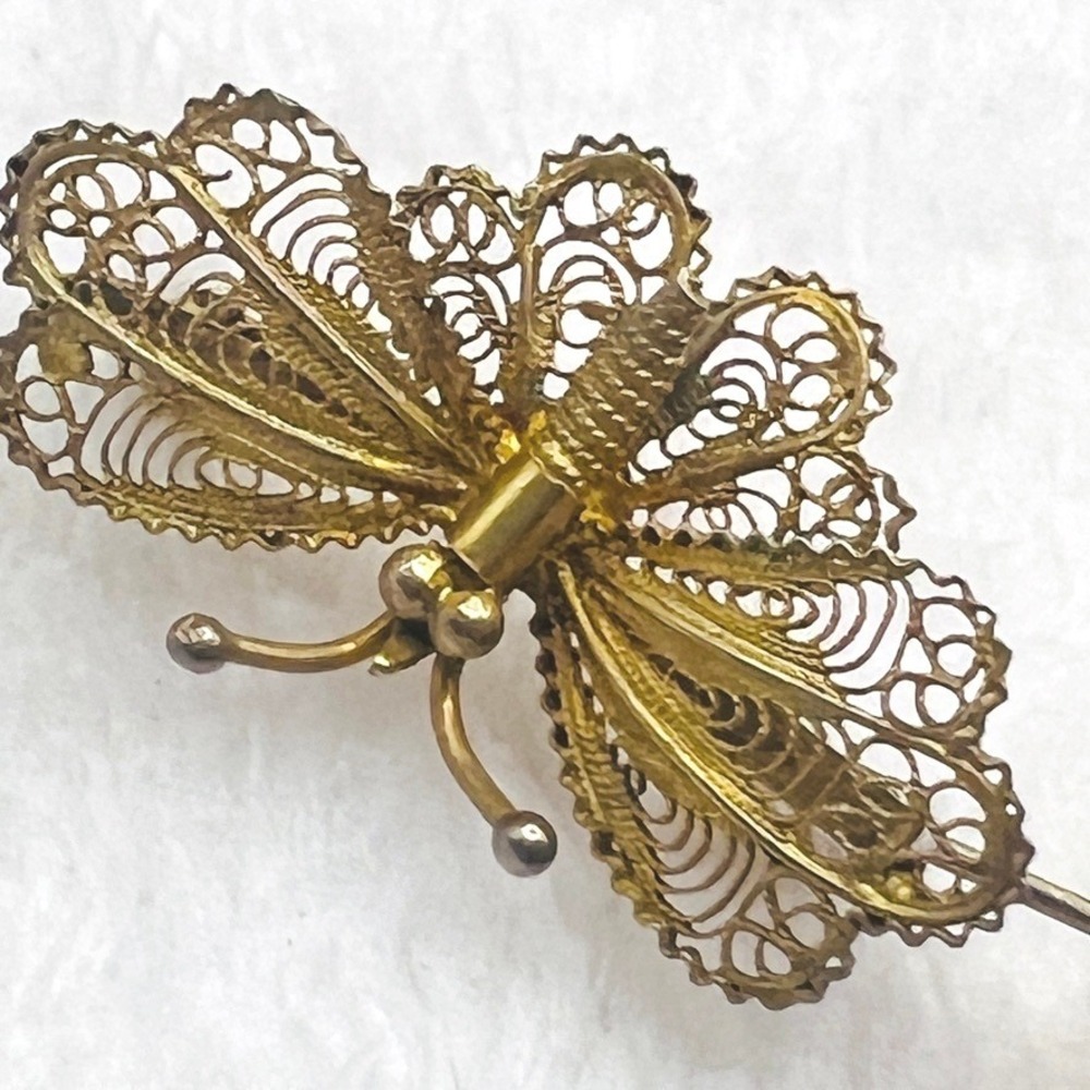 Vintage Spun Silver 800 Gold Vermeil Butterfly Insect Bug 1.25" 4g